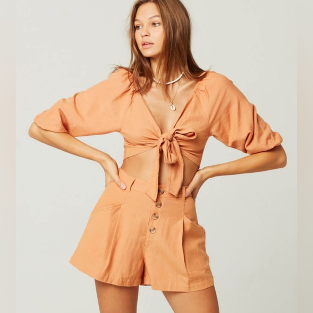 L*Space 2 pcs SET Penelope Toasted Crop Top & Vista Shorts Linen Blend Medium